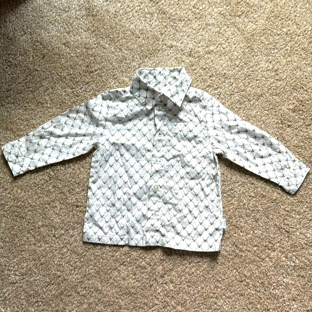 Baby Boy Button Down Dress Shirt Moose Symbol Pattern - 12-18M